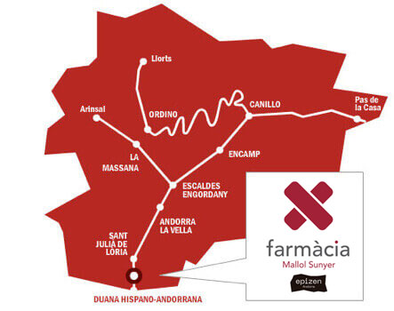 Localización de la Farmacia Mallol-Sunyer sobre un mapa de Andorra